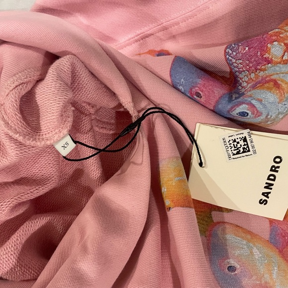 Sandro NEW Pink Goldfish Pullover Hoodie Sweatshirt Size XS - Picture 12 of 12